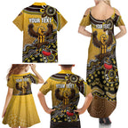 Personalized Hawks Football Mascot Family Matching Summer Maxi Dress and Hawaiian Shirt Aboriginal Dot Art Style Vibrant Indigenous Pattern Design
