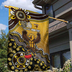 Personalized Hawks Football Mascot Garden Flag Aboriginal Dot Art Style Vibrant Indigenous Pattern Design