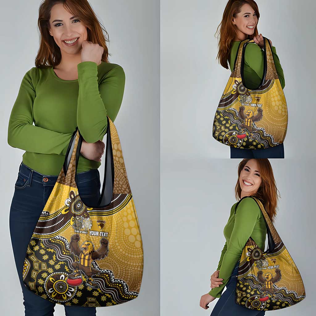 Personalized Hawks Football Mascot Grocery Bag Aboriginal Dot Art Style Vibrant Indigenous Pattern Design