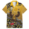 Personalized Hawks Football Mascot Hawaiian Shirt Aboriginal Dot Art Style Vibrant Indigenous Pattern Design