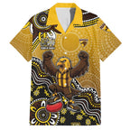 Personalized Hawks Football Mascot Hawaiian Shirt Aboriginal Dot Art Style Vibrant Indigenous Pattern Design