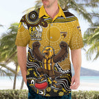Personalized Hawks Football Mascot Hawaiian Shirt Aboriginal Dot Art Style Vibrant Indigenous Pattern Design