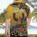 Personalized Hawks Football Mascot Hawaiian Shirt Aboriginal Dot Art Style Vibrant Indigenous Pattern Design