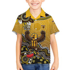 Personalized Hawks Football Mascot Hawaiian Shirt Aboriginal Dot Art Style Vibrant Indigenous Pattern Design