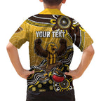 Personalized Hawks Football Mascot Hawaiian Shirt Aboriginal Dot Art Style Vibrant Indigenous Pattern Design