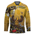 Personalized Hawks Football Mascot Hockey Jersey Aboriginal Dot Art Style Vibrant Indigenous Pattern Design