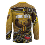 Personalized Hawks Football Mascot Hockey Jersey Aboriginal Dot Art Style Vibrant Indigenous Pattern Design