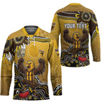 Personalized Hawks Football Mascot Hockey Jersey Aboriginal Dot Art Style Vibrant Indigenous Pattern Design