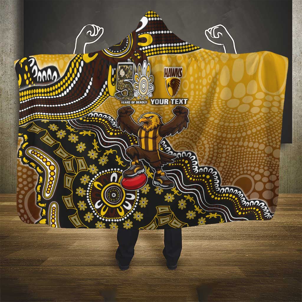 Personalized Hawks Football Mascot Hooded Blanket Aboriginal Dot Art Style Vibrant Indigenous Pattern Design