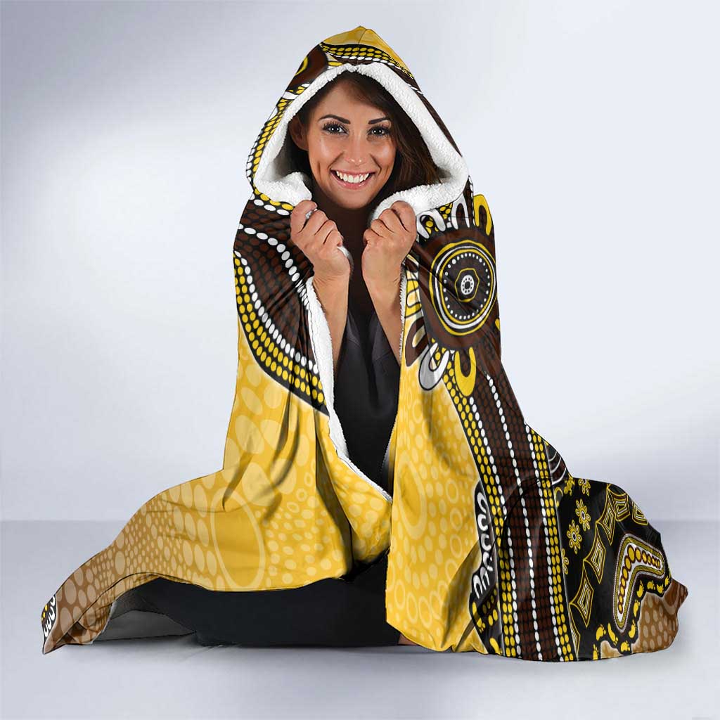 Personalized Hawks Football Mascot Hooded Blanket Aboriginal Dot Art Style Vibrant Indigenous Pattern Design