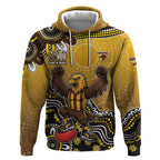 Personalized Hawks Football Mascot Hoodie Aboriginal Dot Art Style Vibrant Indigenous Pattern Design