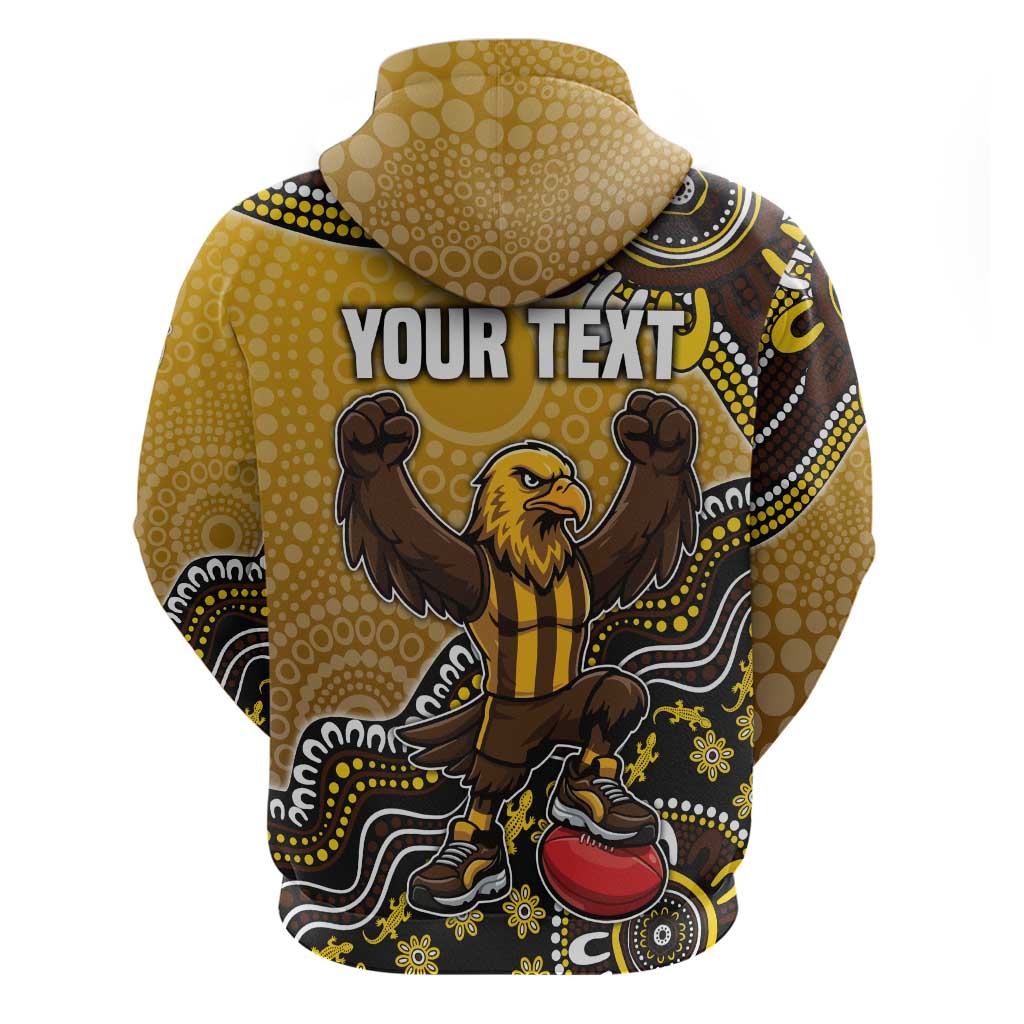Personalized Hawks Football Mascot Hoodie Aboriginal Dot Art Style Vibrant Indigenous Pattern Design