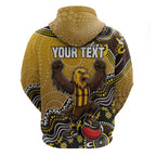 Personalized Hawks Football Mascot Hoodie Aboriginal Dot Art Style Vibrant Indigenous Pattern Design
