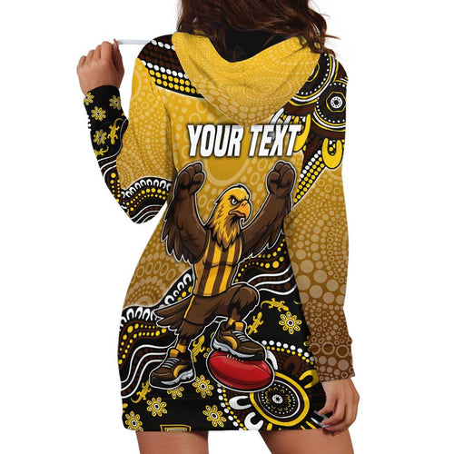 Personalized Hawks Football Mascot Hoodie Dress Aboriginal Dot Art Style Vibrant Indigenous Pattern Design
