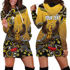 Personalized Hawks Football Mascot Hoodie Dress Aboriginal Dot Art Style Vibrant Indigenous Pattern Design