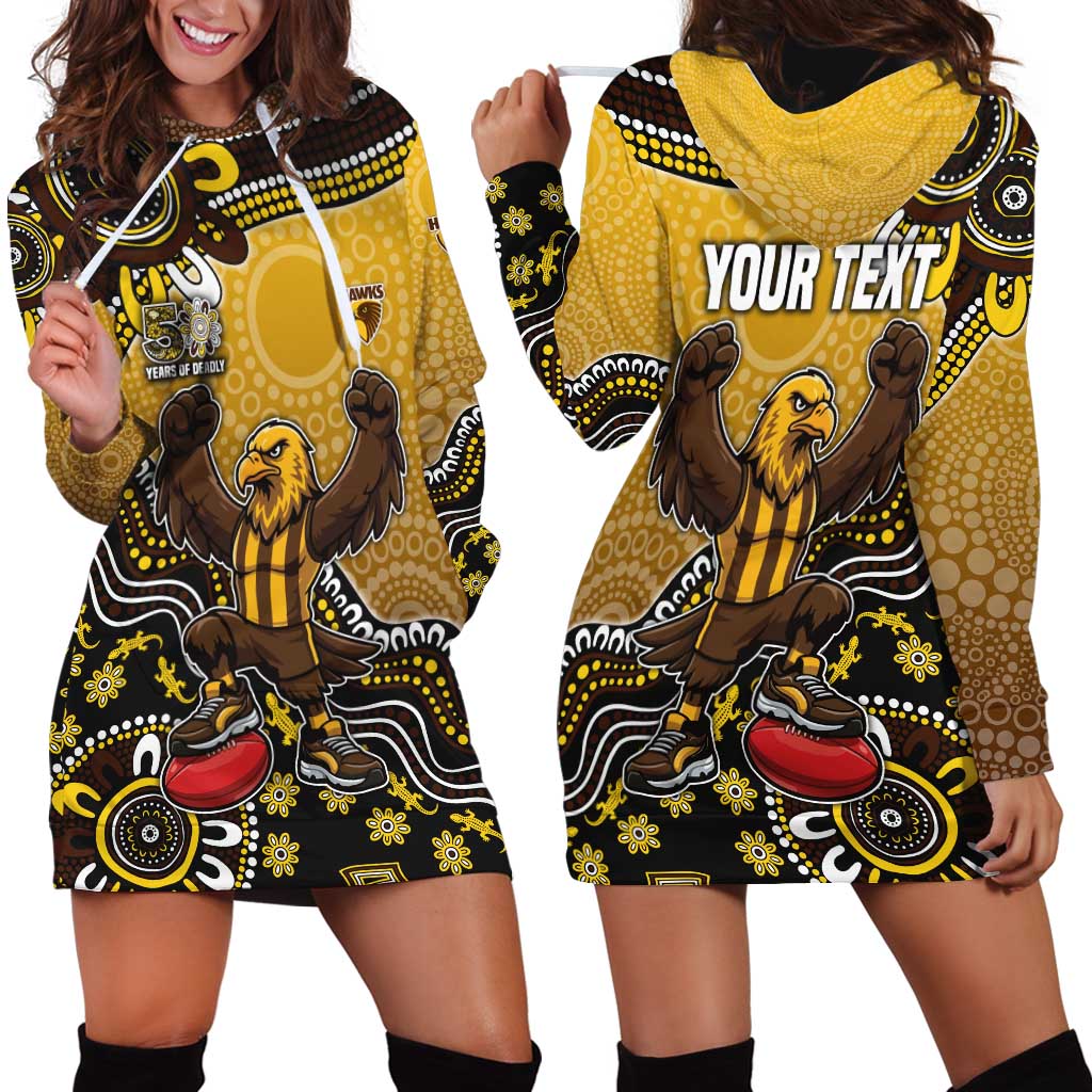 Personalized Hawks Football Mascot Hoodie Dress Aboriginal Dot Art Style Vibrant Indigenous Pattern Design