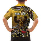 Personalized Hawks Football Mascot Kid Hawaiian Shirt Aboriginal Dot Art Style Vibrant Indigenous Pattern Design