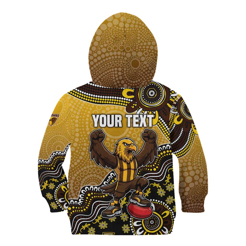Personalized Hawks Football Mascot Kid Hoodie Aboriginal Dot Art Style Vibrant Indigenous Pattern Design