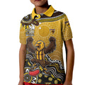 Personalized Hawks Football Mascot Kid Polo Shirt Aboriginal Dot Art Style Vibrant Indigenous Pattern Design