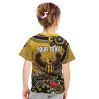 Personalized Hawks Football Mascot Kid T Shirt Aboriginal Dot Art Style Vibrant Indigenous Pattern Design