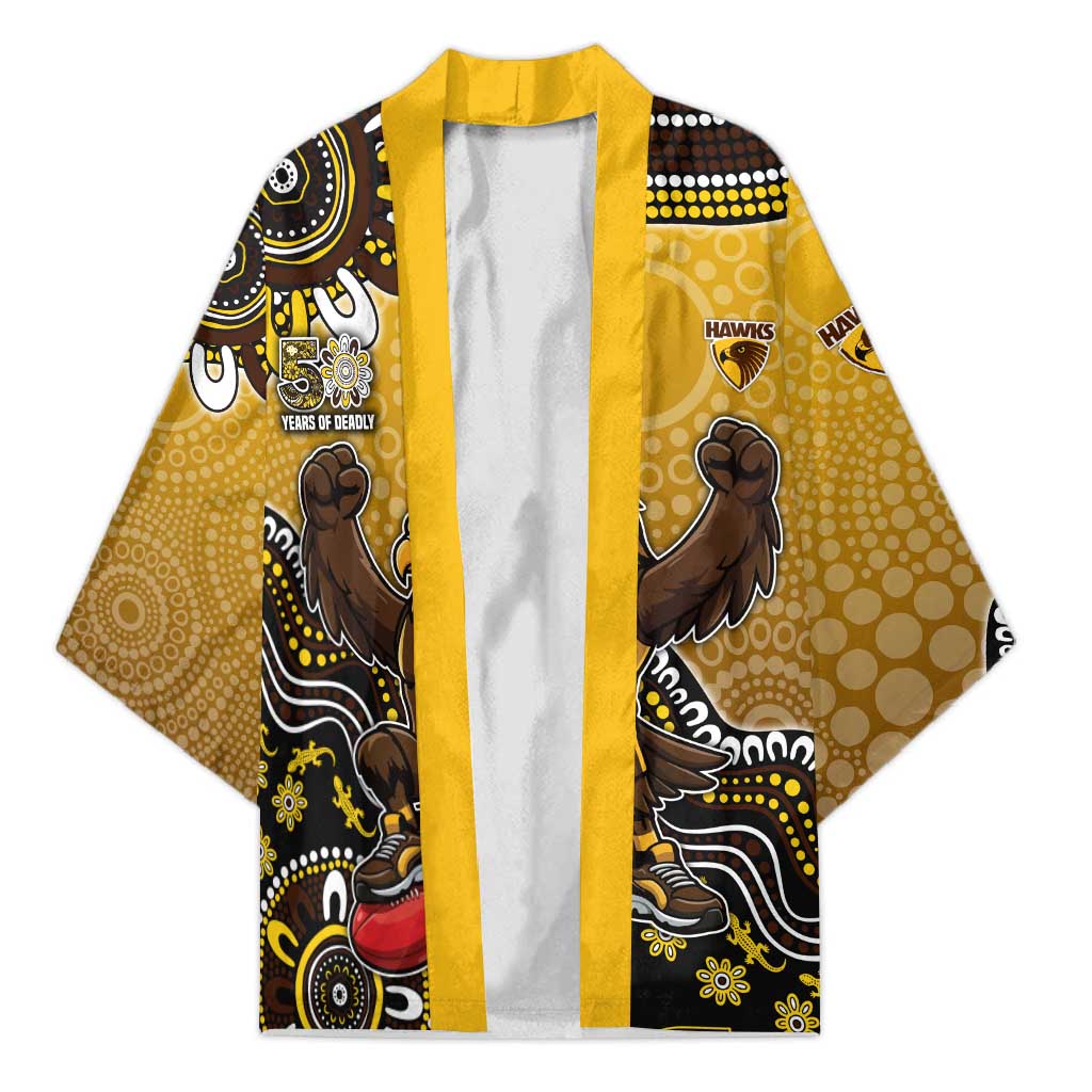 Personalized Hawks Football Mascot Kimono Aboriginal Dot Art Style Vibrant Indigenous Pattern Design