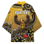 Personalized Hawks Football Mascot Kimono Aboriginal Dot Art Style Vibrant Indigenous Pattern Design
