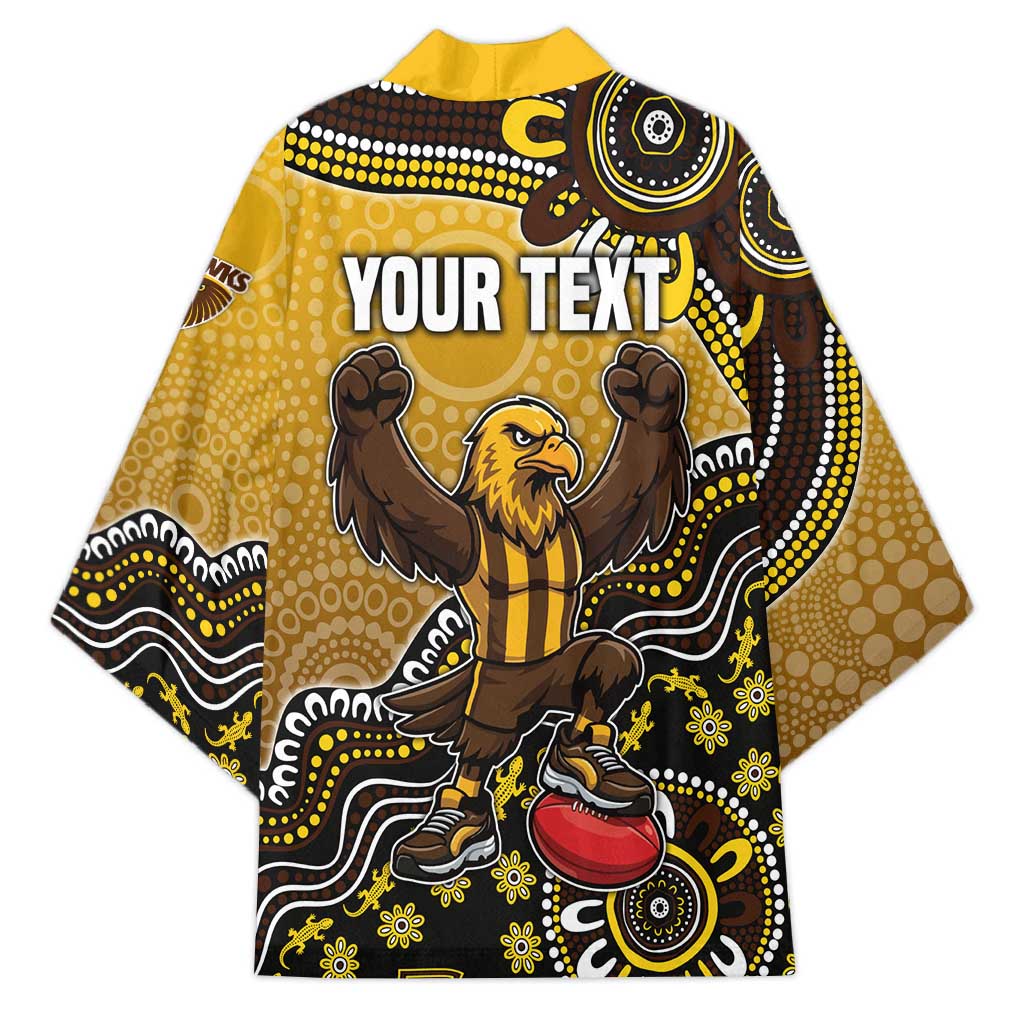 Personalized Hawks Football Mascot Kimono Aboriginal Dot Art Style Vibrant Indigenous Pattern Design