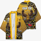 Personalized Hawks Football Mascot Kimono Aboriginal Dot Art Style Vibrant Indigenous Pattern Design