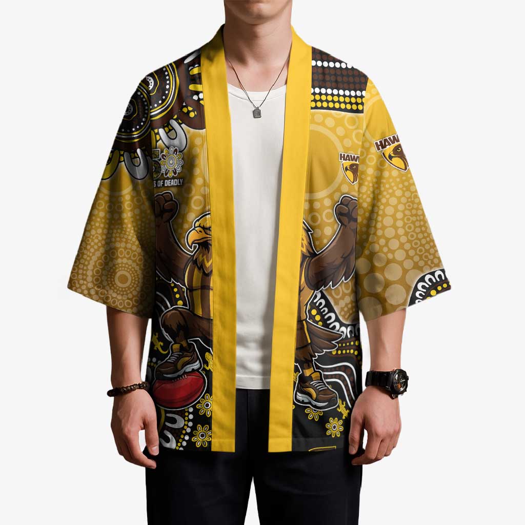 Personalized Hawks Football Mascot Kimono Aboriginal Dot Art Style Vibrant Indigenous Pattern Design