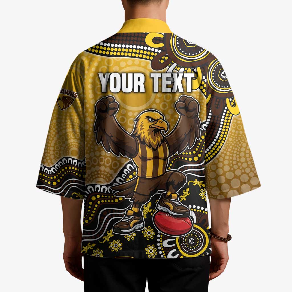 Personalized Hawks Football Mascot Kimono Aboriginal Dot Art Style Vibrant Indigenous Pattern Design