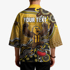 Personalized Hawks Football Mascot Kimono Aboriginal Dot Art Style Vibrant Indigenous Pattern Design