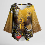 Personalized Hawks Football Mascot Kimono Sleeve Blouse Aboriginal Dot Art Style Vibrant Indigenous Pattern Design