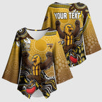 Personalized Hawks Football Mascot Kimono Sleeve Blouse Aboriginal Dot Art Style Vibrant Indigenous Pattern Design