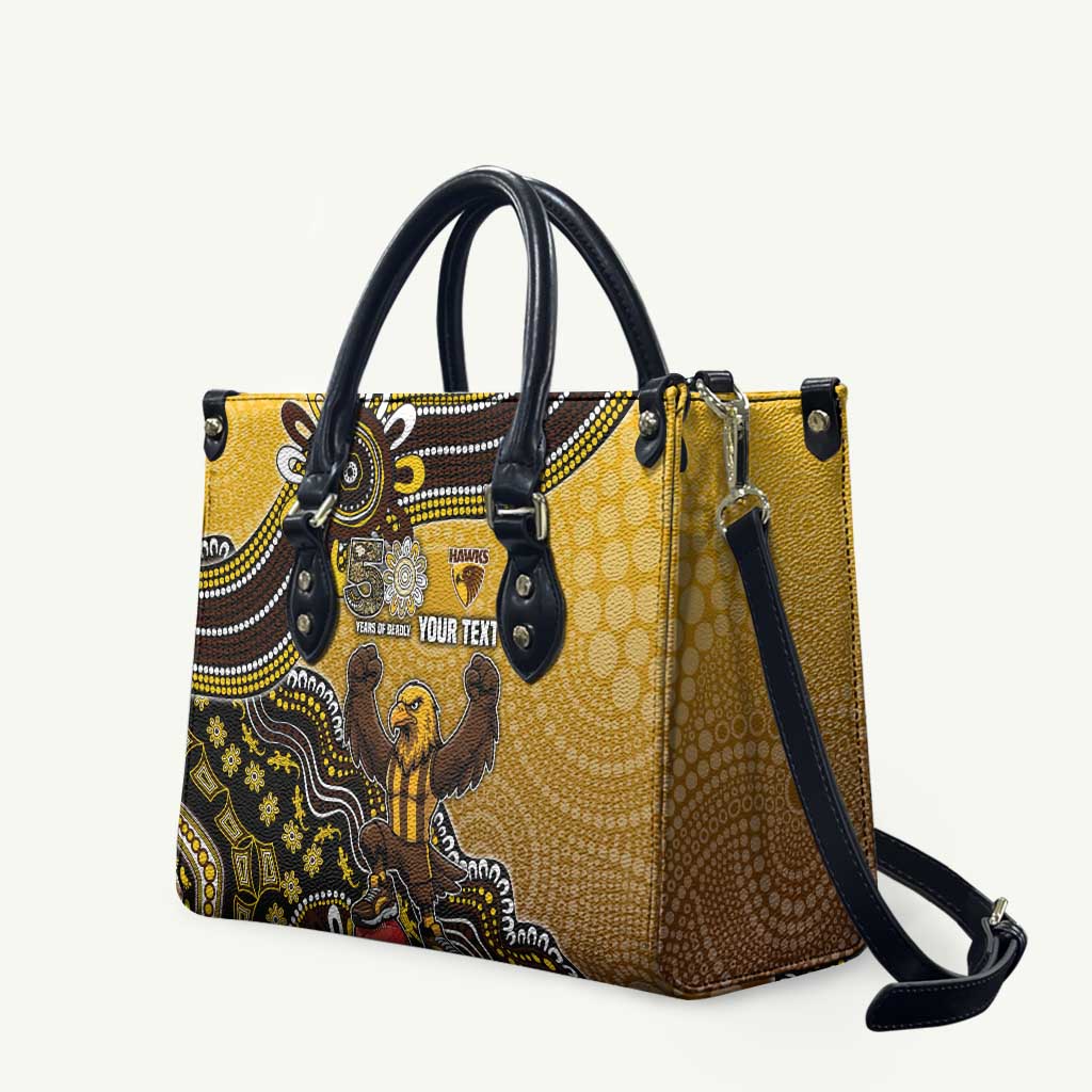 Personalized Hawks Football Mascot Leather Bag Aboriginal Dot Art Style Vibrant Indigenous Pattern Design