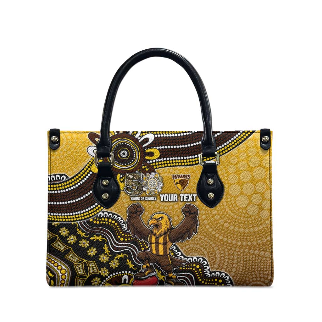 Personalized Hawks Football Mascot Leather Bag Aboriginal Dot Art Style Vibrant Indigenous Pattern Design