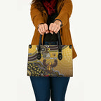 Personalized Hawks Football Mascot Leather Bag Aboriginal Dot Art Style Vibrant Indigenous Pattern Design