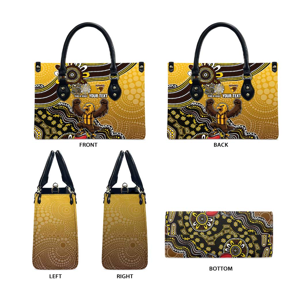 Personalized Hawks Football Mascot Leather Bag Aboriginal Dot Art Style Vibrant Indigenous Pattern Design