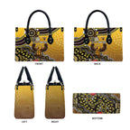 Personalized Hawks Football Mascot Leather Bag Aboriginal Dot Art Style Vibrant Indigenous Pattern Design