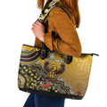 Personalized Hawks Football Mascot Leather Tote Bag Aboriginal Dot Art Style Vibrant Indigenous Pattern Design
