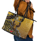 Personalized Hawks Football Mascot Leather Tote Bag Aboriginal Dot Art Style Vibrant Indigenous Pattern Design