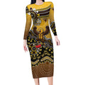 Personalized Hawks Football Mascot Long Sleeve Bodycon Dress Aboriginal Dot Art Style Vibrant Indigenous Pattern Design