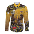 Personalized Hawks Football Mascot Long Sleeve Button Shirt Aboriginal Dot Art Style Vibrant Indigenous Pattern Design