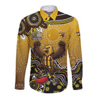 Personalized Hawks Football Mascot Long Sleeve Button Shirt Aboriginal Dot Art Style Vibrant Indigenous Pattern Design