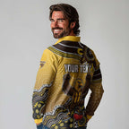 Personalized Hawks Football Mascot Long Sleeve Polo Shirt Aboriginal Dot Art Style Vibrant Indigenous Pattern Design