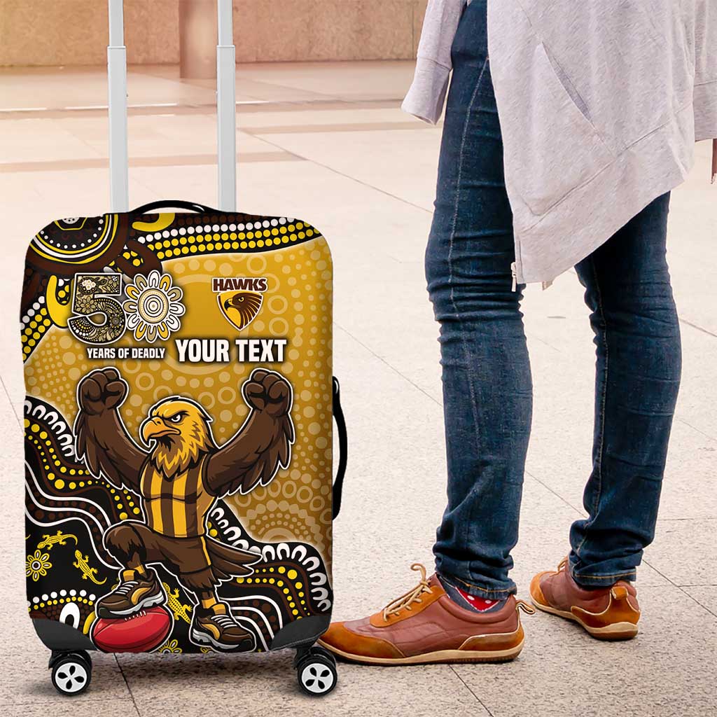 Personalized Hawks Football Mascot Luggage Cover Aboriginal Dot Art Style Vibrant Indigenous Pattern Design