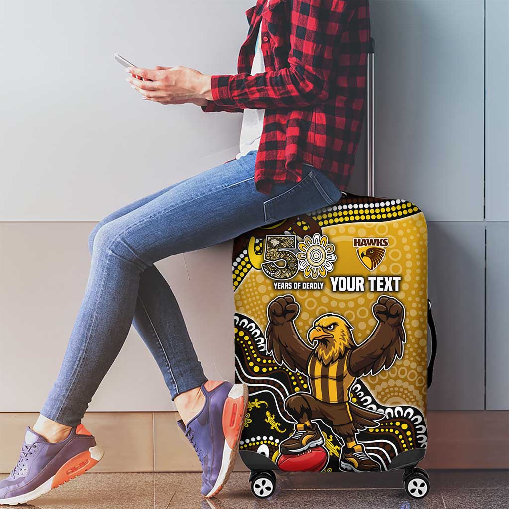 Personalized Hawks Football Mascot Luggage Cover Aboriginal Dot Art Style Vibrant Indigenous Pattern Design