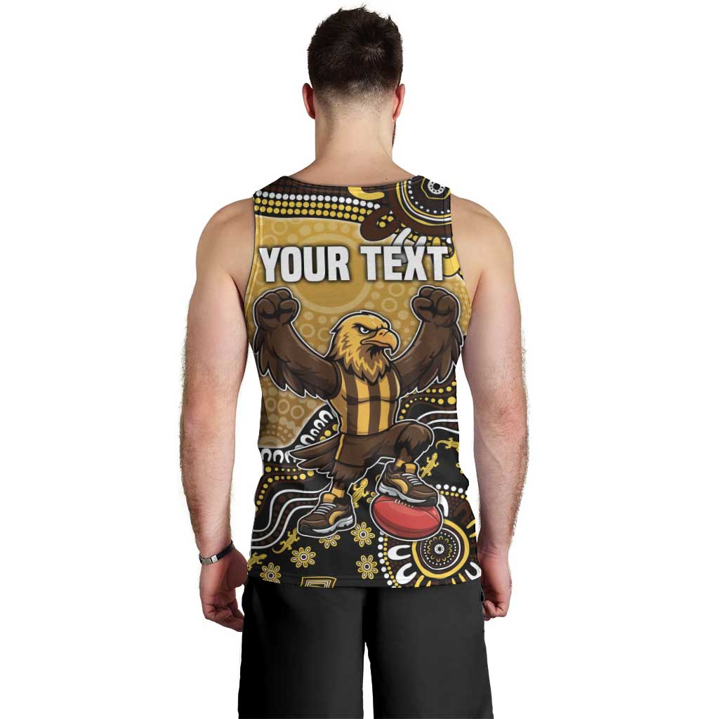 Personalized Hawks Football Mascot Men Tank Top Aboriginal Dot Art Style Vibrant Indigenous Pattern Design