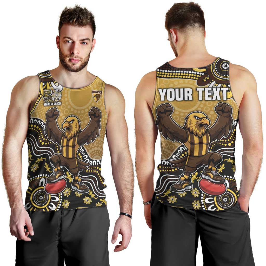 Personalized Hawks Football Mascot Men Tank Top Aboriginal Dot Art Style Vibrant Indigenous Pattern Design