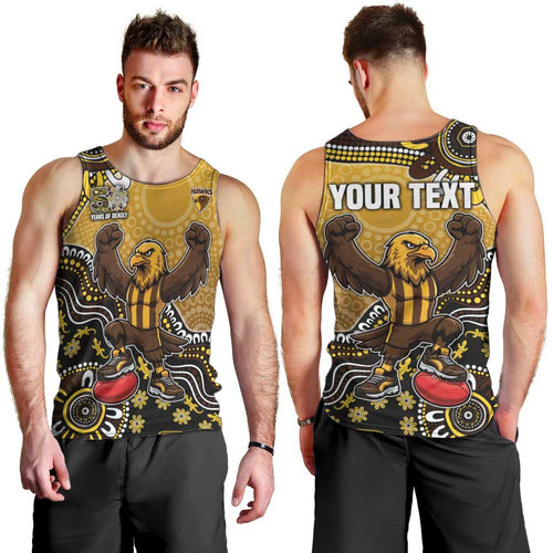 Personalized Hawks Football Mascot Men Tank Top Aboriginal Dot Art Style Vibrant Indigenous Pattern Design