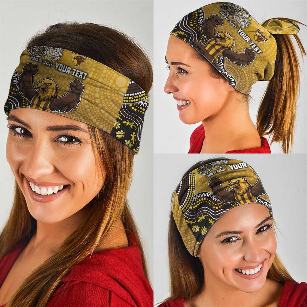 Personalized Hawks Football Mascot Neck Gaiter Aboriginal Dot Art Style Vibrant Indigenous Pattern Design